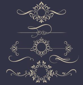 Pretty monogram designs with swirls and leaves for wedding decor and invites