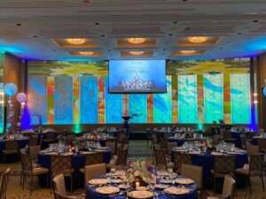 Corporate event planners reviewing professional entertainment and production setup by 312 Entertainment